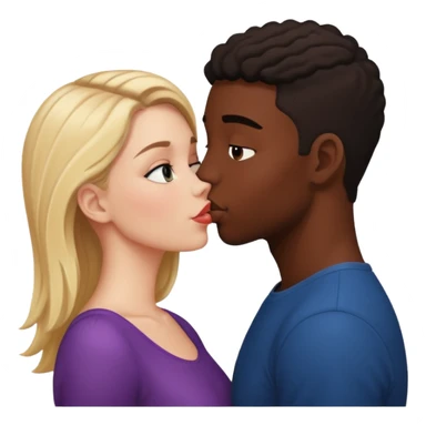 Please create a French kiss between a white girl and black boy sticker