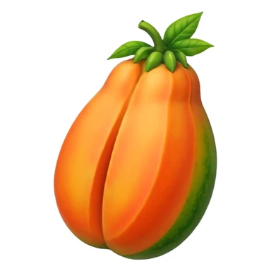 Starting from the current papaya emojis, use the second one as baseline. Modify the emoji slightly to make use of a flamlet to approximate the shape and color of the papaya sticker