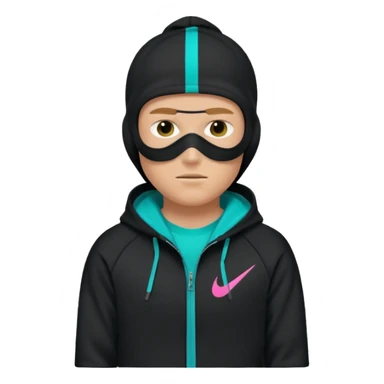 white guy with a black nike ski mask wearing a black zip up with teal, pink, and yellow stripes on it  sticker