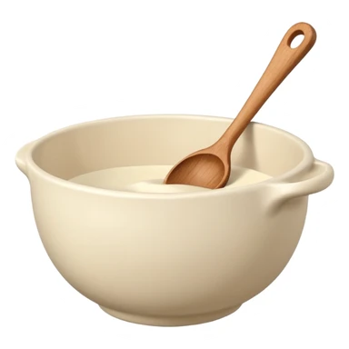 a cream ceramic mixing bowl with a wooden spoon stirring sticker