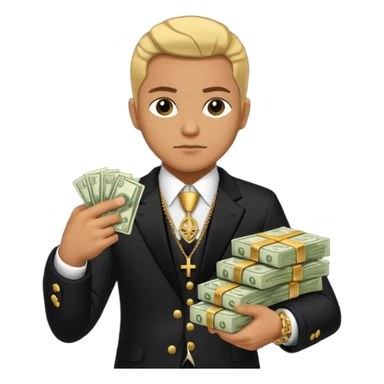 emoji with hand holding a stack of money and a pistol, elements inspired by Albanian mafia culture sticker