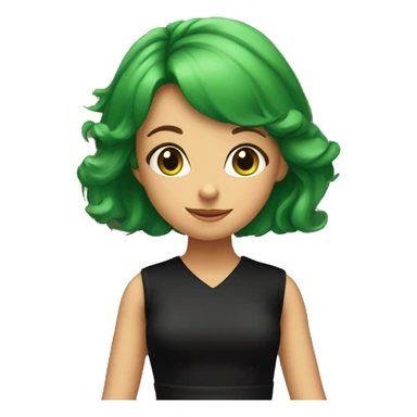girl in black dress doorway with green hair sticker