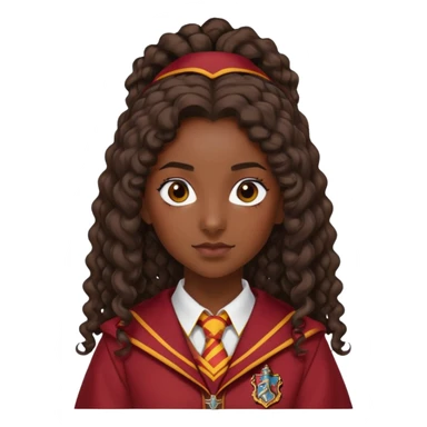 Alicia Spinnet in harry potter, wear hogwarts gryfindor uniform, long, dark, curly ponytail hair, dark skin sticker