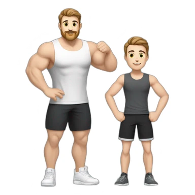 Full height Actively gesturing with hands Pale skinned Fit Man With the biceps and brown hair in dark gray Sleeveless Mike, black oversize sports shorts, watch and white Sneakers sticker