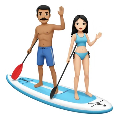 Make a couple paddle boarding both white skin and black hair and the guy has a black mustache, both using the same paddle board sticker