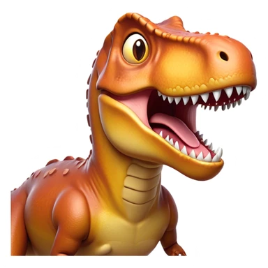 Cinematic Comical T-rex Portrait Emoji, Head tilted dramatically with an exaggeratedly shocked expression, featuring its iconic massive head, tiny comically expressive arms, and wide, playful eyes full of humorous disbelief, Simplified yet hilariously expressive features, highly detailed, glowing with a slightly sassy prehistoric glow, high shine, dramatic yet playful, stylized with an air of cheeky dinosaur mischief, soft glowing outline, capturing the essence of a meme-worthy T-rex that looks ready to side-eye its way into viral fame! sticker