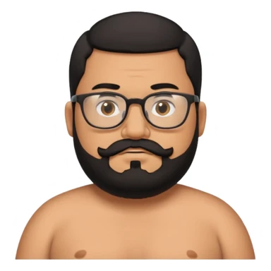 A fat shirtless mexican guy with short hair, a beard, and glasses sticker