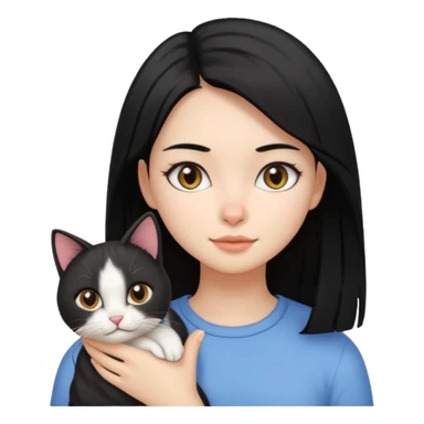 Chica con cabello negro lacio con un gato  sticker