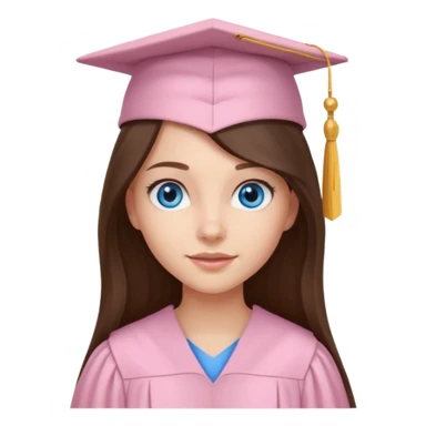 young brunette girl long hair, blue eyes and light pink gown and cap university graduate sticker
