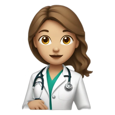 A girl with mid length brown hair and golden almond coloured skin dressed as a doctor with stethoscope  sticker