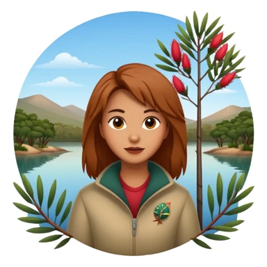 The word "Oldina" surrounded by trees and a lake and some native australian bottle brush branches  sticker