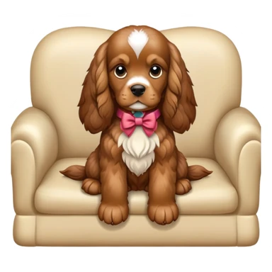 Cocker spaniel with bow sit on sofa  sticker