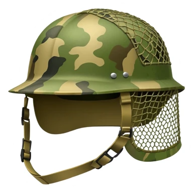 Military helmet with camouflage netting
 sticker