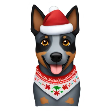 Queensland blue heeler with black and brown patch on one side of face in a Christmas sweater  sticker