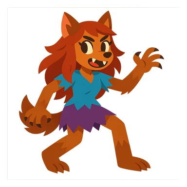 vibrant toon style werewolf girl sticker