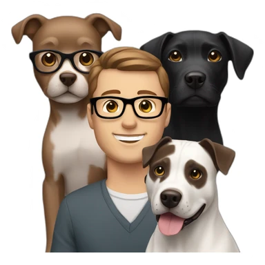 white man short Brown Hair and glasses with a black lab and a grey Pitbull dog sticker