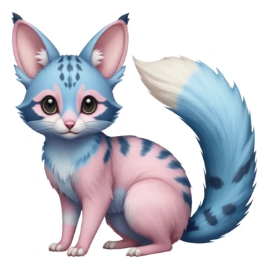 Pastel Pink, blue-pointed, soft natural realistic romantic vintage antique divine beautiful elegant pretty precious cute young youthful  Fakémon-Pokémon-opossum-feline-mouse-serval-caracal-chinchilla-Minccino-Cinccino-Meowstic-rodent-hybrid-creature with a big fluffy bushy tail (full body) sticker