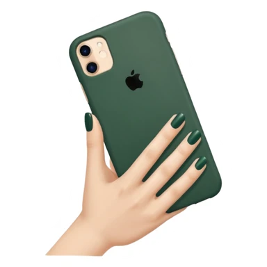 female hand with nude manicure holding an iPhone in a dark green case, clean background sticker