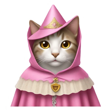cat in pink medieval cape and cone hat with veil sticker