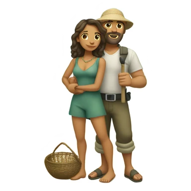 Latina island girl with Caucasian fisherman no beard husband in love on an island  sticker