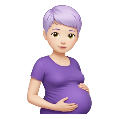 pregnant woman with purple shirt and short pixie cut WHITE hair. only show head, nech and abdomen sticker