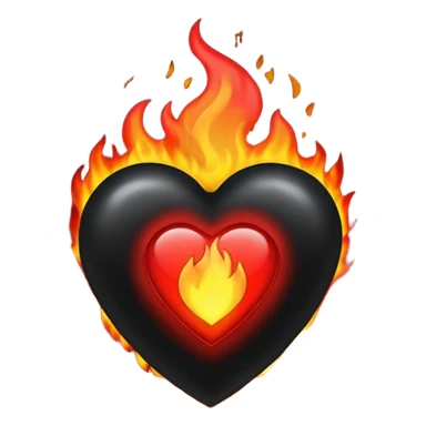 Black heart with red fire sticker