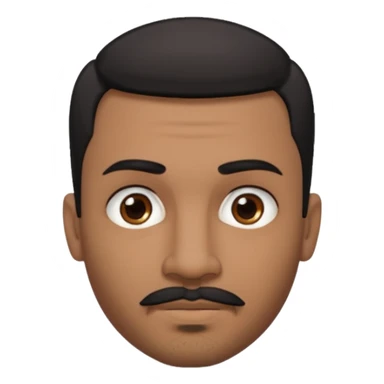 A man emoji with medium-dark skin, short black hair, straight eyebrows, brown eyes, a small nose, and facial hair consisting of a thin mustache and goatee. He also has piercings — a ring on his eyebrow and another on his lower lip. sticker