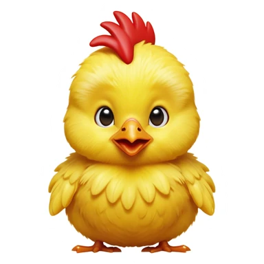 Cinematic Comical Yellow Baby Chicken Portrait Emoji, Head tilted dramatically with an exaggeratedly amused expression, featuring a striking, fluffy yellow downy coat with a tiny quirky red comb, wide, expressive beady eyes filled with playful disbelief, Simplified yet hilariously expressive features, highly detailed, glowing with a slightly sassy glow, high shine, dramatic yet playful, stylized with an air of cheeky mischief, bright and endearing, soft glowing outline, capturing the essence of a spirited and over-the-top chick, so meme-worthy it feels like it could peep its way into internet fame instantly! sticker