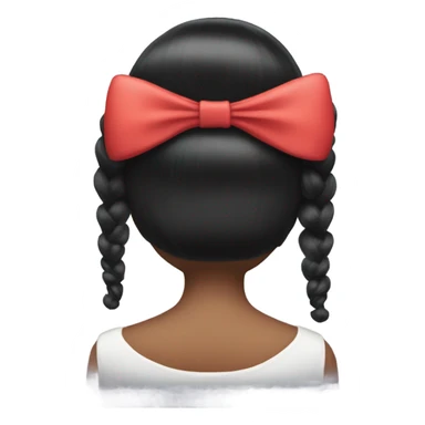 black open hair from behind with a light red bow sticker