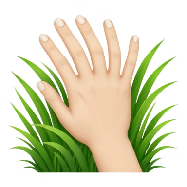 a white hand touching blades of green grass sticker