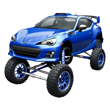 Rally race car Widened Long wheelbase widened pearly midnight satin dark blue  2025 Subaru brz off-road racer chrome nerf bars,side steps mounted under-door-sill climbing rock sliders, and matte silver rear wheels  sticker