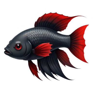 Fully Black with tiny red lines betta fish short fins black and white eyes sticker