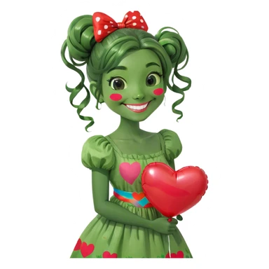 girl smiling holding a heart baloon sticker