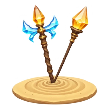 desert sand mage staff object icon, ancient wooden staff, swirling sand crystal on top, glowing golden aura, small floating sand particles, fantasy desert style, 3D cartoon, mobile game icon style, centered, clean background, soft shadow, no text, no watermark
 sticker