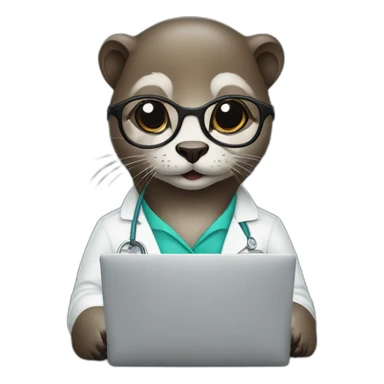 female otter with glasses as a vet with a macbook sticker