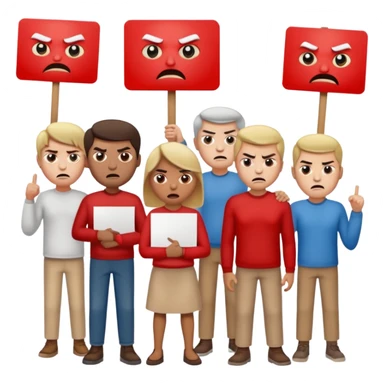 a crowd of people with angry faces and holding placards that read: we disagree sticker