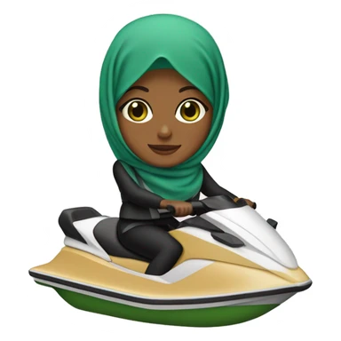 Hijabi on a jetski with a light tan and has green eyes sticker