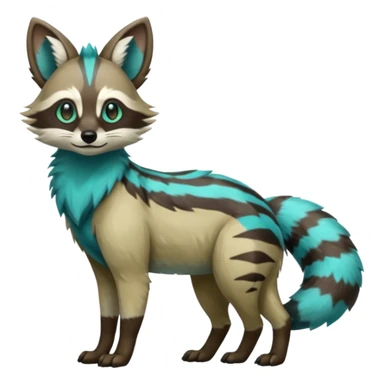 Shiny Khaki-Green Teal-Blue Glossy Silvally-Aardwolf-Tanuki-Genet-Bobcat-fusion-animal-hybrid-creature, full body sticker