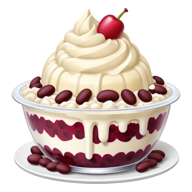 Korean Bingsu shaved ice dessert with red beans and fruit sticker