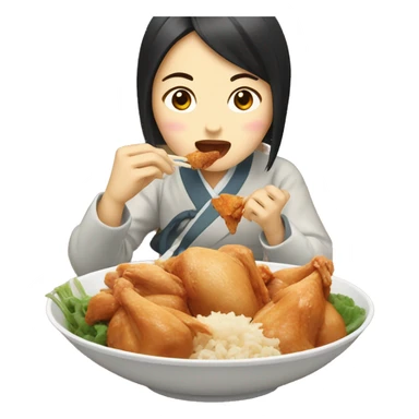 Japan women eating chicken sticker
