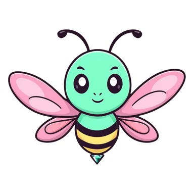 Glamorous mint green female bee with diamond-studded wings, rhinestone decorations, and glittery body sticker