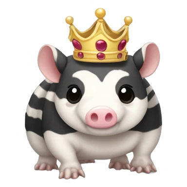 Black and white piebald chubby round armadillo pig panda centipede armadillo wearing a crown sticker