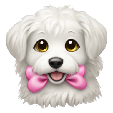 Adorable scraggly white puppy with a pink bow  sticker