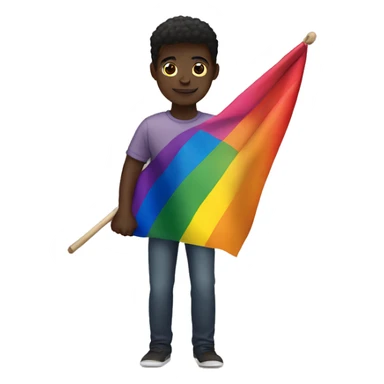Dark skin colour person holding gay flag sticker