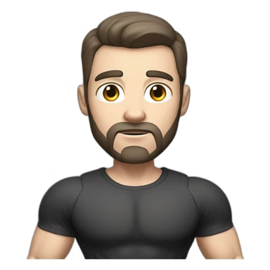 Confused Pale skinned Fit Man With the biceps and dark brown hair in black shirt, gray sports shorts and white Sneakers sticker