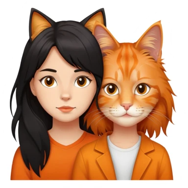 orange maine coon cat with a teenage girl with black medium hair sticker