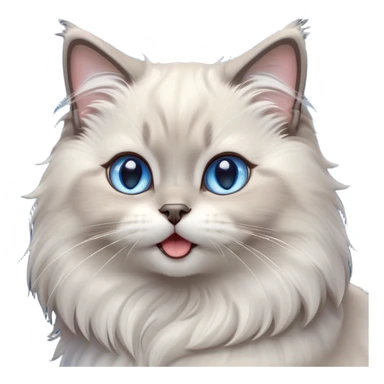Cinematic Adorable Fluffy Light Grey Mantle Ragdoll Cat Portrait Emoji, Head tilted cutely with big, sparkling blue eyes, soft light grey fur with darker points on the ears, face, and paws, Simplified yet irresistibly adorable features, highly detailed, glowing with a soft, warm glow, high shine, yawning in a peaceful and playful manner, stylized with a touch of whimsy, bright and endearing, soft glowing outline, capturing the essence of a relaxed and loving kitten, so cute it feels like it could leap out of the screen and stretch into a cozy nap! sticker