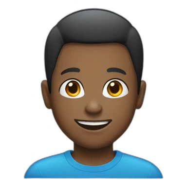 black kid wearing blue shirt smiling with black buzz cut sticker