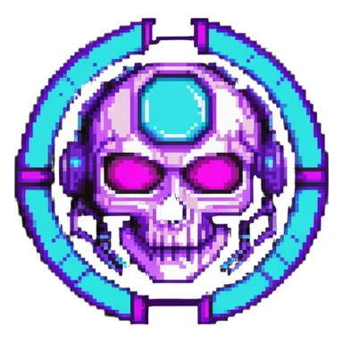 futuristic cyberpunk pixel art icon, vivid neon colors purple magenta cyan, minimal expressive design, 32x32, centered, high contrast, transparent background, no text, suitable for dark background, music platform symbol Spotify YouTube Deezer SoundCloud sticker