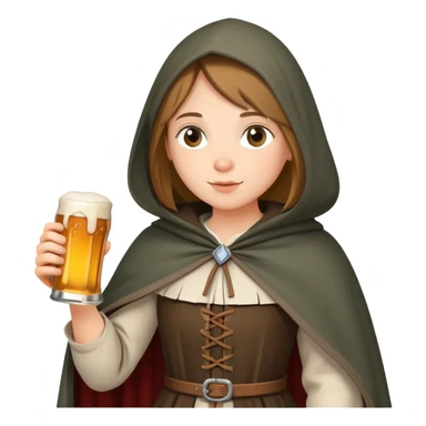 young female medieval pilgrim with cloak and beer bottle sticker